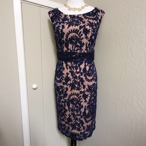 Royal blue lace overlay cocktail dress - Picture 1 of 13